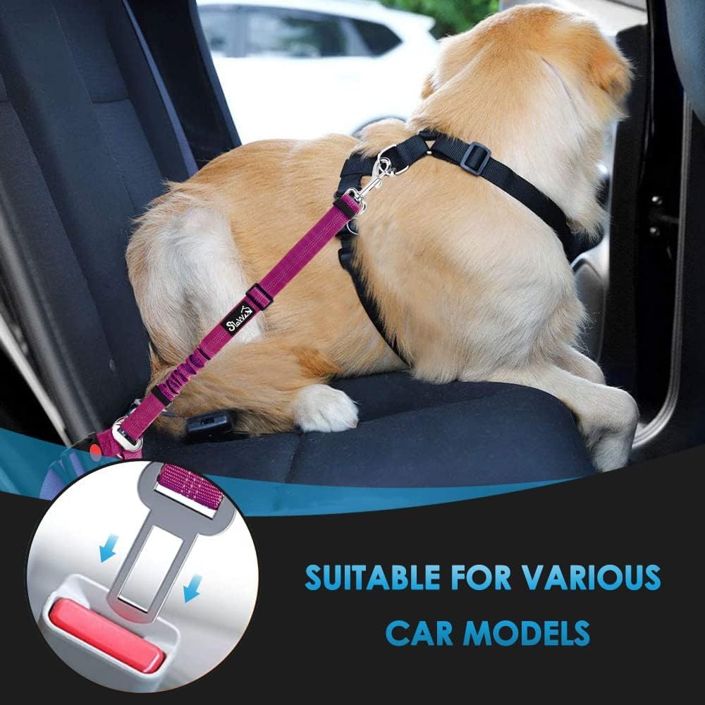 Dog Seat Belt for Car, 2 Pack Dog Car Harness Seatbelt with Bungee | 2 in 1 Pet Car Leash Headrest Restraint & Dog Safety Tether Clip, Adjustable with Elastic Buffer, Reflective, Black M/L
