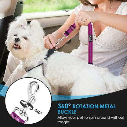 Dog Seat Belt for Car, 2 Pack Dog Car Harness Seatbelt with Bungee | 2 in 1 Pet Car Leash Headrest Restraint & Dog Safety Tether Clip, Adjustable with Elastic Buffer, Reflective, Black M/L