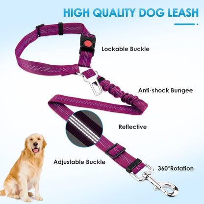 Dog Seat Belt for Car, 2 Pack Dog Car Harness Seatbelt with Bungee | 2 in 1 Pet Car Leash Headrest Restraint & Dog Safety Tether Clip, Adjustable with Elastic Buffer, Reflective, Black M/L