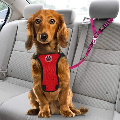 Dog Seat Belt for Car, 2 Pack Dog Car Harness Seatbelt with Bungee | 2 in 1 Pet Car Leash Headrest Restraint & Dog Safety Tether Clip, Adjustable with Elastic Buffer, Reflective, Black M/L