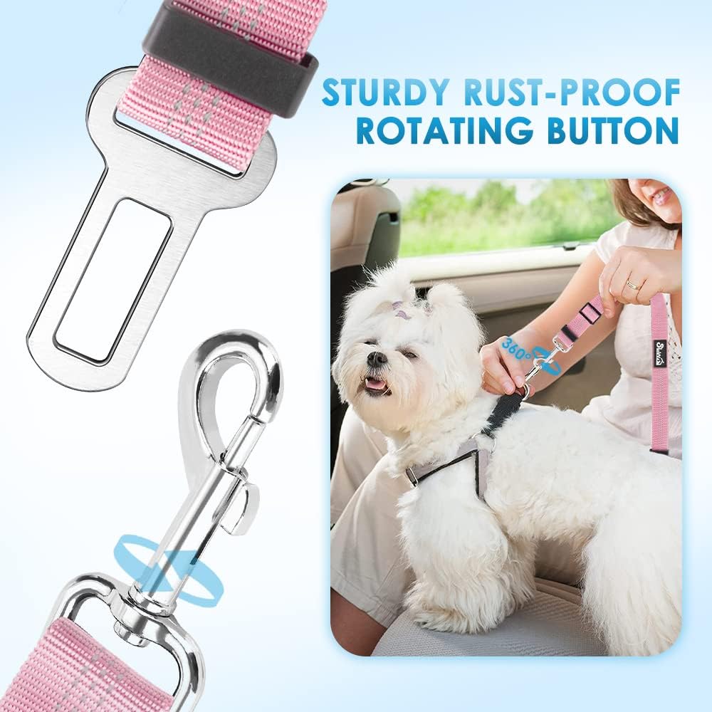 Dog Seat Belt for Car, 2 Pack Dog Car Harness Seatbelt with Bungee | 2 in 1 Pet Car Leash Headrest Restraint & Dog Safety Tether Clip, Adjustable with Elastic Buffer, Reflective, Black M/L