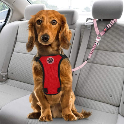 Dog Seat Belt for Car, 2 Pack Dog Car Harness Seatbelt with Bungee | 2 in 1 Pet Car Leash Headrest Restraint & Dog Safety Tether Clip, Adjustable with Elastic Buffer, Reflective, Black M/L
