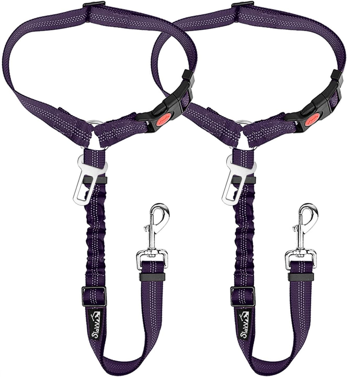 Dog Seat Belt for Car, 2 Pack Dog Car Harness Seatbelt with Bungee | 2 in 1 Pet Car Leash Headrest Restraint & Dog Safety Tether Clip, Adjustable with Elastic Buffer, Reflective, Black M/L
