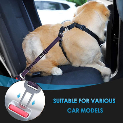 Dog Seat Belt for Car, 2 Pack Dog Car Harness Seatbelt with Bungee | 2 in 1 Pet Car Leash Headrest Restraint & Dog Safety Tether Clip, Adjustable with Elastic Buffer, Reflective, Black M/L