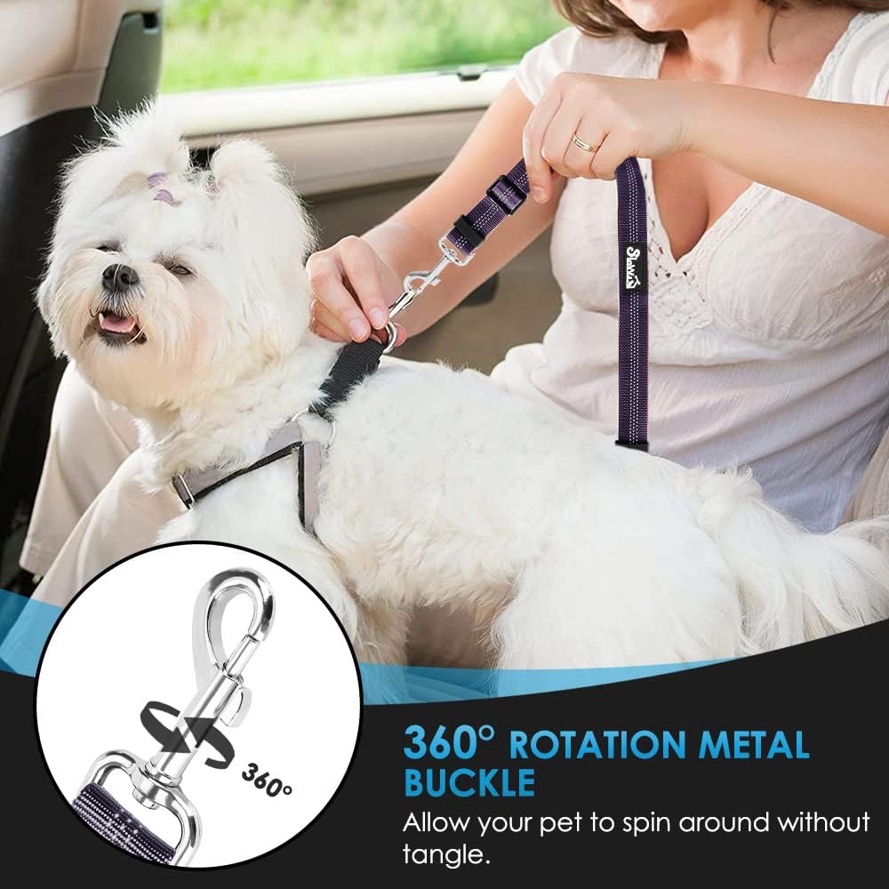 Dog Seat Belt for Car, 2 Pack Dog Car Harness Seatbelt with Bungee | 2 in 1 Pet Car Leash Headrest Restraint & Dog Safety Tether Clip, Adjustable with Elastic Buffer, Reflective, Black M/L
