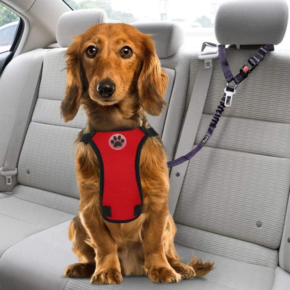 Dog Seat Belt for Car, 2 Pack Dog Car Harness Seatbelt with Bungee | 2 in 1 Pet Car Leash Headrest Restraint & Dog Safety Tether Clip, Adjustable with Elastic Buffer, Reflective, Black M/L