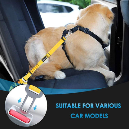 Dog Seat Belt for Car, 2 Pack Dog Car Harness Seatbelt with Bungee | 2 in 1 Pet Car Leash Headrest Restraint & Dog Safety Tether Clip, Adjustable with Elastic Buffer, Reflective, Black M/L