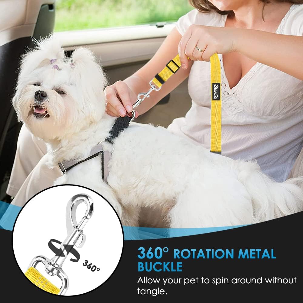 Dog Seat Belt for Car, 2 Pack Dog Car Harness Seatbelt with Bungee | 2 in 1 Pet Car Leash Headrest Restraint & Dog Safety Tether Clip, Adjustable with Elastic Buffer, Reflective, Black M/L