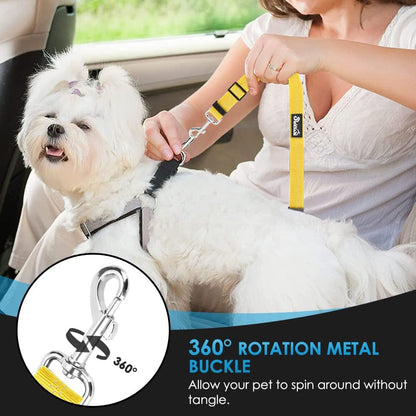 Dog Seat Belt for Car, 2 Pack Dog Car Harness Seatbelt with Bungee | 2 in 1 Pet Car Leash Headrest Restraint & Dog Safety Tether Clip, Adjustable with Elastic Buffer, Reflective, Black M/L