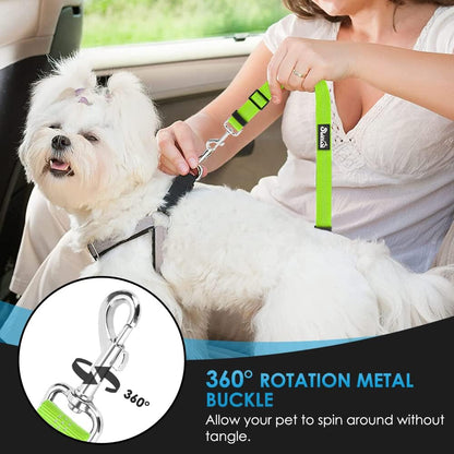 Dog Seat Belt for Car, 2 Pack Dog Car Harness Seatbelt with Bungee | 2 in 1 Pet Car Leash Headrest Restraint & Dog Safety Tether Clip, Adjustable with Elastic Buffer, Reflective, Black M/L