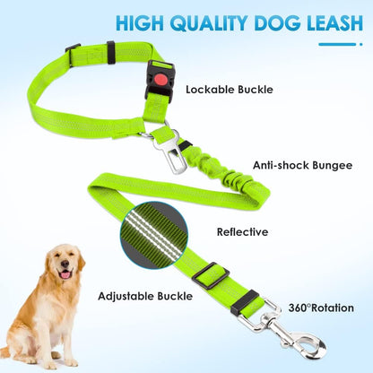 Dog Seat Belt for Car, 2 Pack Dog Car Harness Seatbelt with Bungee | 2 in 1 Pet Car Leash Headrest Restraint & Dog Safety Tether Clip, Adjustable with Elastic Buffer, Reflective, Black M/L
