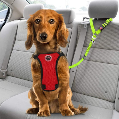 Dog Seat Belt for Car, 2 Pack Dog Car Harness Seatbelt with Bungee | 2 in 1 Pet Car Leash Headrest Restraint & Dog Safety Tether Clip, Adjustable with Elastic Buffer, Reflective, Black M/L