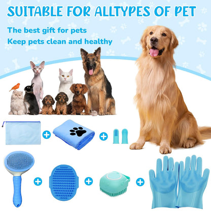 Dog Brush & Grooming Kit – 9-Piece Pet Brush & Deshedding Set for Shedding, Bathing, Trimming & Nail Care | Grooming Tools for Dogs & Cats, Includes Comb, Nail Clipper, Scissors, Slicker Brush (Gray)