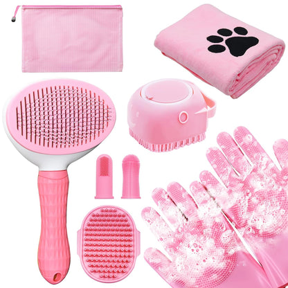 Dog Brush & Grooming Kit – 9-Piece Pet Brush & Deshedding Set for Shedding, Bathing, Trimming & Nail Care | Grooming Tools for Dogs & Cats, Includes Comb, Nail Clipper, Scissors, Slicker Brush (Gray)
