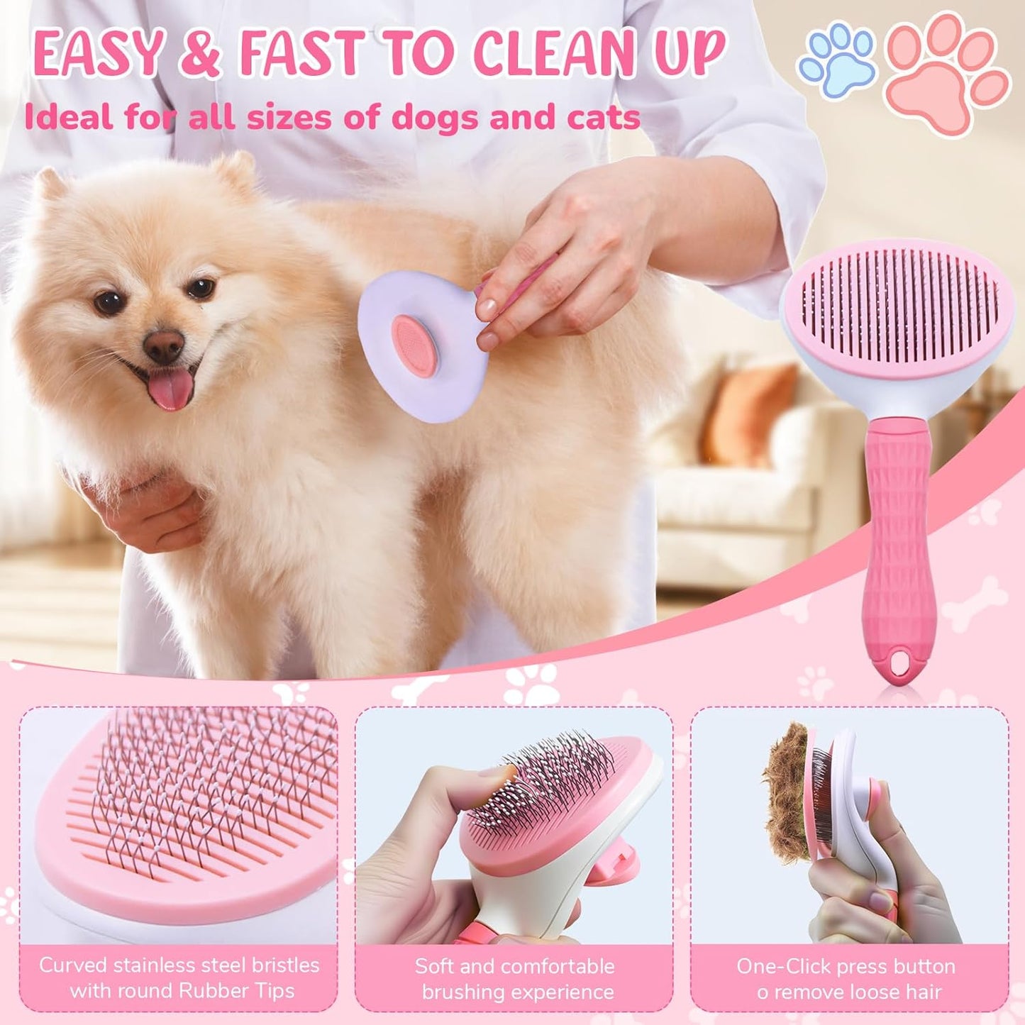 Dog Brush & Grooming Kit – 9-Piece Pet Brush & Deshedding Set for Shedding, Bathing, Trimming & Nail Care | Grooming Tools for Dogs & Cats, Includes Comb, Nail Clipper, Scissors, Slicker Brush (Gray)