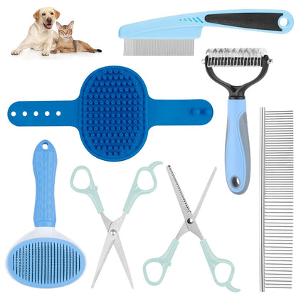 Dog Brush & Grooming Kit – 9-Piece Pet Brush & Deshedding Set for Shedding, Bathing, Trimming & Nail Care | Grooming Tools for Dogs & Cats, Includes Comb, Nail Clipper, Scissors, Slicker Brush (Gray)