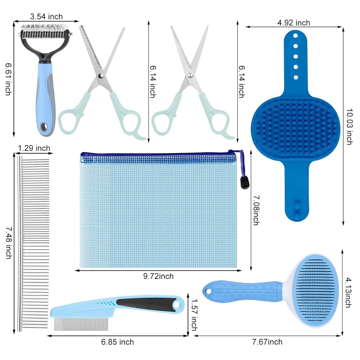 Dog Brush & Grooming Kit – 9-Piece Pet Brush & Deshedding Set for Shedding, Bathing, Trimming & Nail Care | Grooming Tools for Dogs & Cats, Includes Comb, Nail Clipper, Scissors, Slicker Brush (Gray)