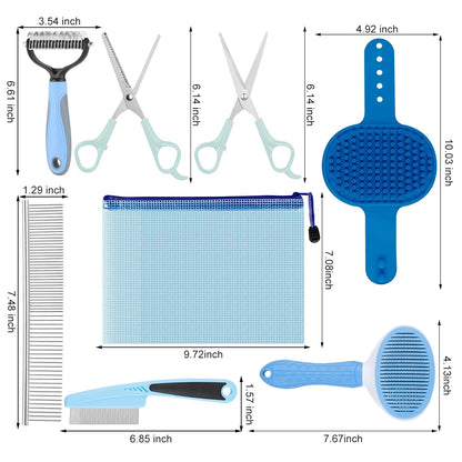 Dog Brush & Grooming Kit – 9-Piece Pet Brush & Deshedding Set for Shedding, Bathing, Trimming & Nail Care | Grooming Tools for Dogs & Cats, Includes Comb, Nail Clipper, Scissors, Slicker Brush (Gray)