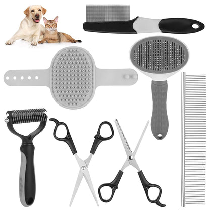 Dog Brush & Grooming Kit – 9-Piece Pet Brush & Deshedding Set for Shedding, Bathing, Trimming & Nail Care | Grooming Tools for Dogs & Cats, Includes Comb, Nail Clipper, Scissors, Slicker Brush (Gray)