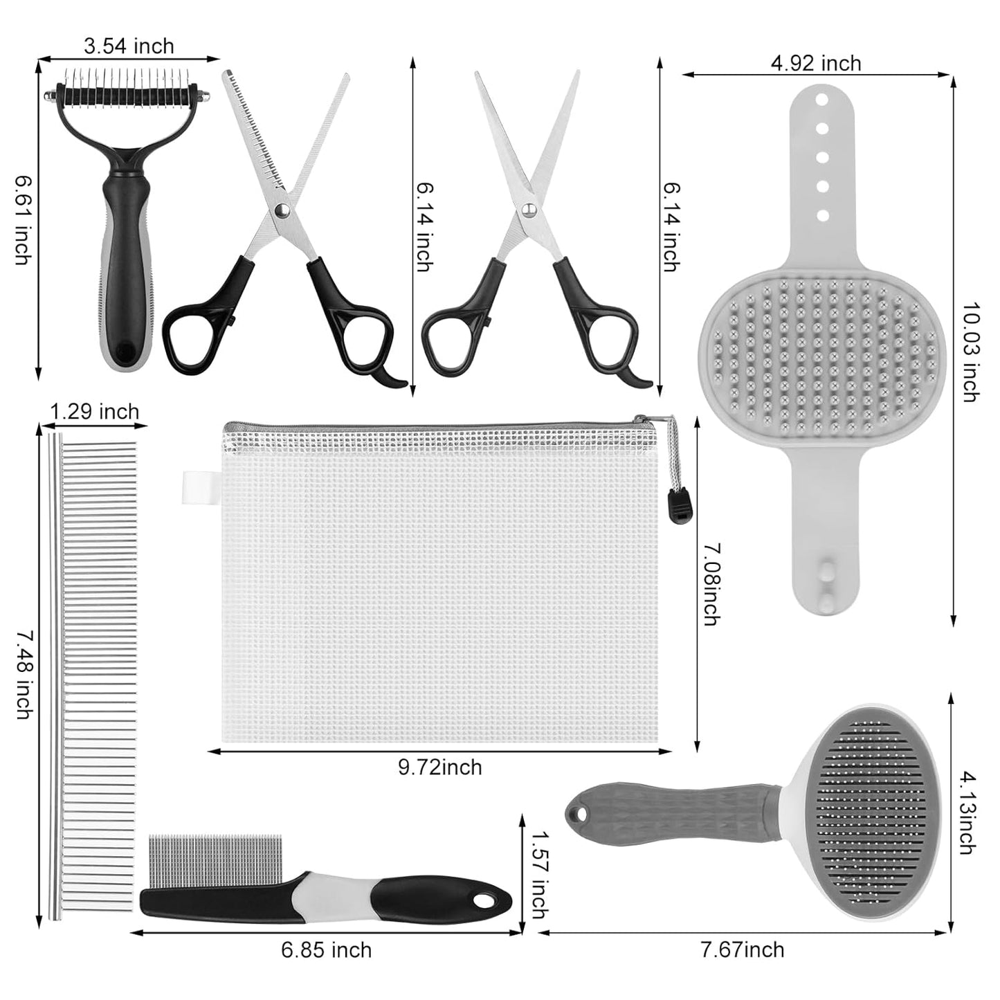 Dog Brush & Grooming Kit – 9-Piece Pet Brush & Deshedding Set for Shedding, Bathing, Trimming & Nail Care | Grooming Tools for Dogs & Cats, Includes Comb, Nail Clipper, Scissors, Slicker Brush (Gray)