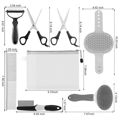 Dog Brush & Grooming Kit – 9-Piece Pet Brush & Deshedding Set for Shedding, Bathing, Trimming & Nail Care | Grooming Tools for Dogs & Cats, Includes Comb, Nail Clipper, Scissors, Slicker Brush (Gray)