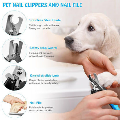Dog Brush & Grooming Kit – 9-Piece Pet Brush & Deshedding Set for Shedding, Bathing, Trimming & Nail Care | Grooming Tools for Dogs & Cats, Includes Comb, Nail Clipper, Scissors, Slicker Brush (Gray)