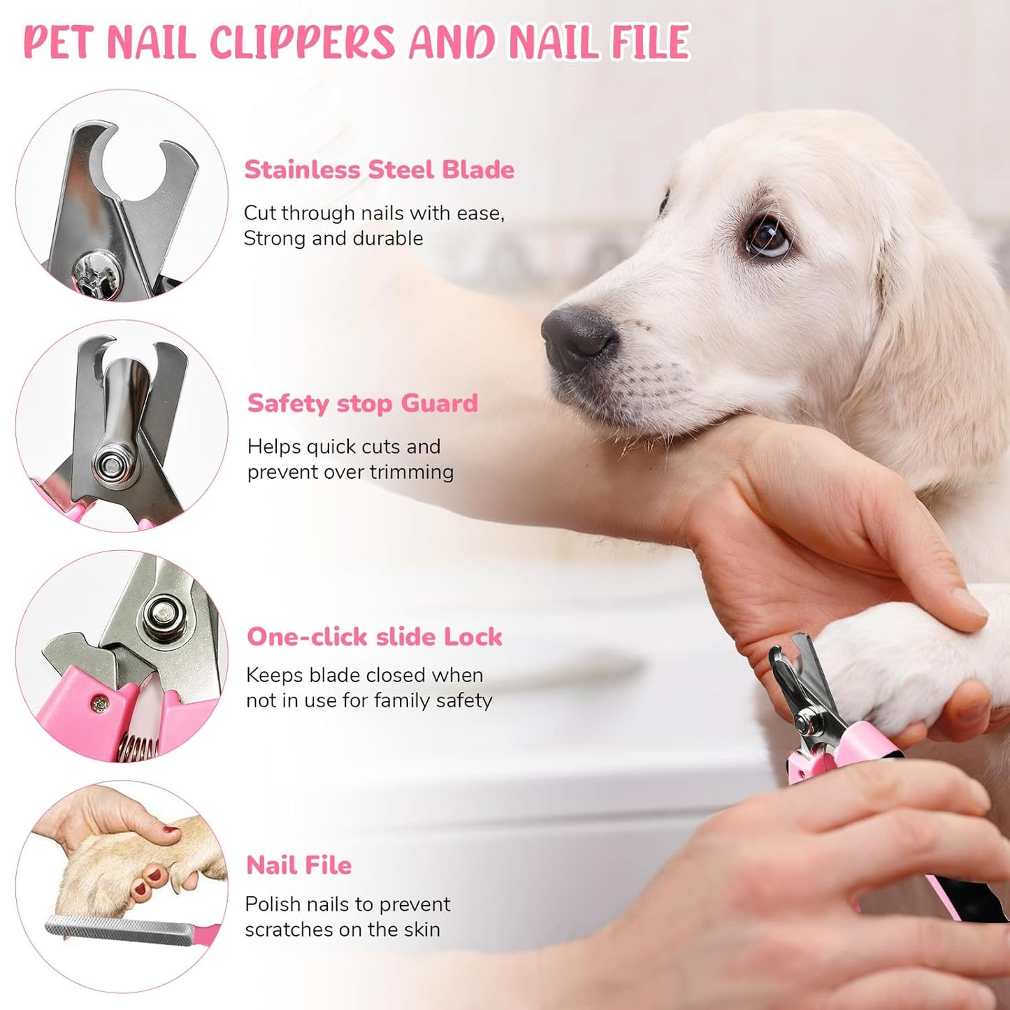 Dog Brush & Grooming Kit – 9-Piece Pet Brush & Deshedding Set for Shedding, Bathing, Trimming & Nail Care | Grooming Tools for Dogs & Cats, Includes Comb, Nail Clipper, Scissors, Slicker Brush (Gray)
