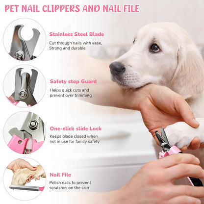 Dog Brush & Grooming Kit – 9-Piece Pet Brush & Deshedding Set for Shedding, Bathing, Trimming & Nail Care | Grooming Tools for Dogs & Cats, Includes Comb, Nail Clipper, Scissors, Slicker Brush (Gray)