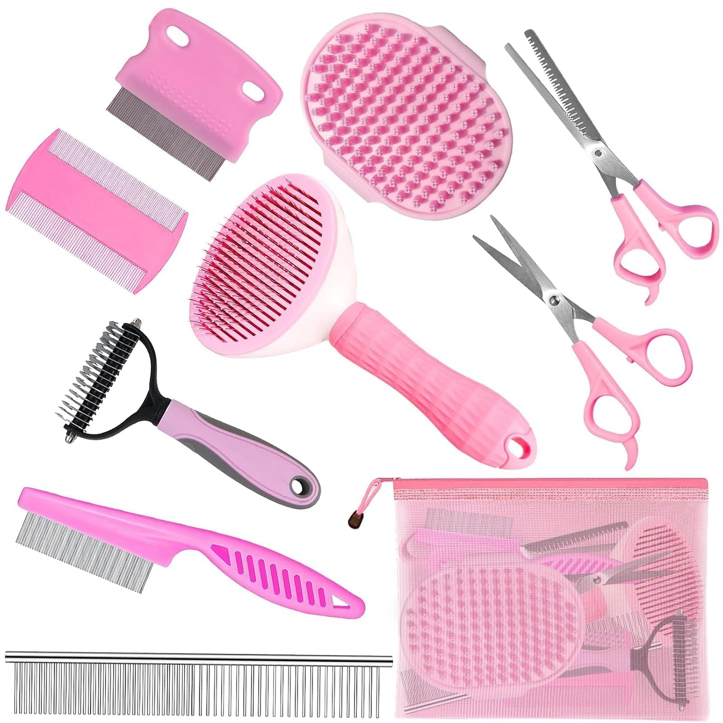 Dog Brush & Grooming Kit – 9-Piece Pet Brush & Deshedding Set for Shedding, Bathing, Trimming & Nail Care | Grooming Tools for Dogs & Cats, Includes Comb, Nail Clipper, Scissors, Slicker Brush (Gray)