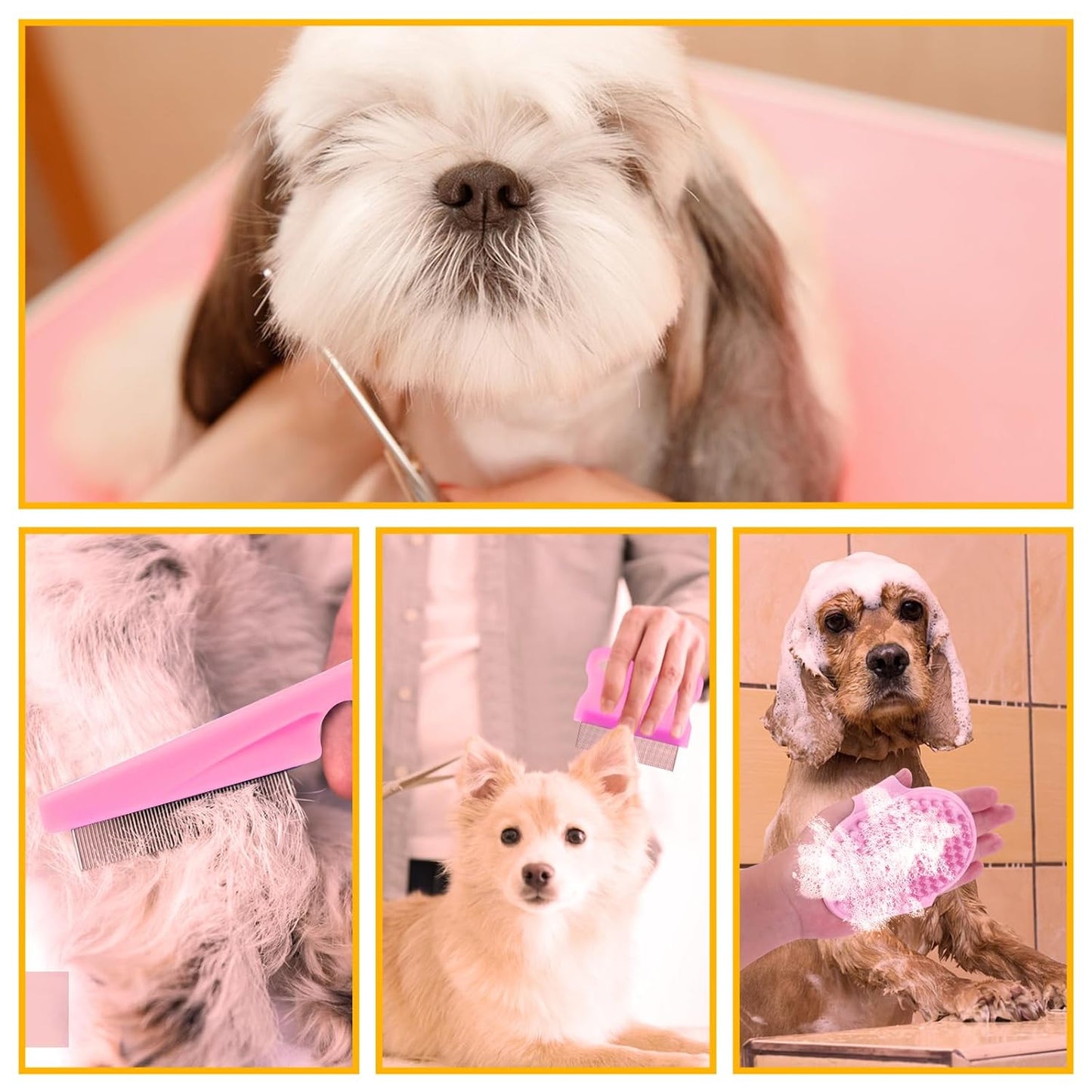 Dog Brush & Grooming Kit – 9-Piece Pet Brush & Deshedding Set for Shedding, Bathing, Trimming & Nail Care | Grooming Tools for Dogs & Cats, Includes Comb, Nail Clipper, Scissors, Slicker Brush (Gray)