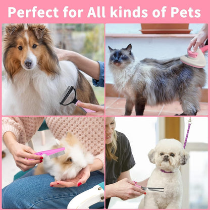 Dog Brush & Grooming Kit – 9-Piece Pet Brush & Deshedding Set for Shedding, Bathing, Trimming & Nail Care | Grooming Tools for Dogs & Cats, Includes Comb, Nail Clipper, Scissors, Slicker Brush (Gray)