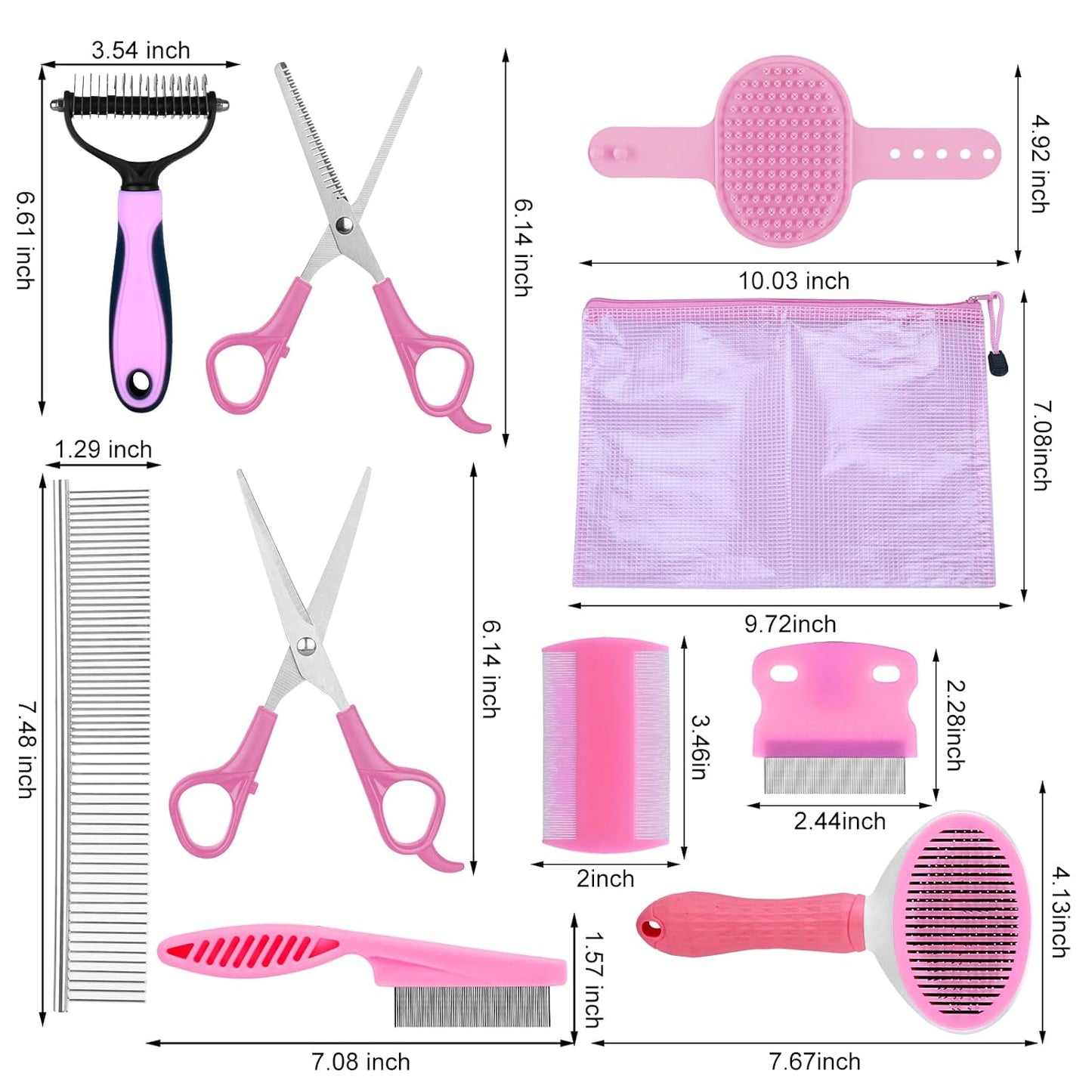 Dog Brush & Grooming Kit – 9-Piece Pet Brush & Deshedding Set for Shedding, Bathing, Trimming & Nail Care | Grooming Tools for Dogs & Cats, Includes Comb, Nail Clipper, Scissors, Slicker Brush (Gray)