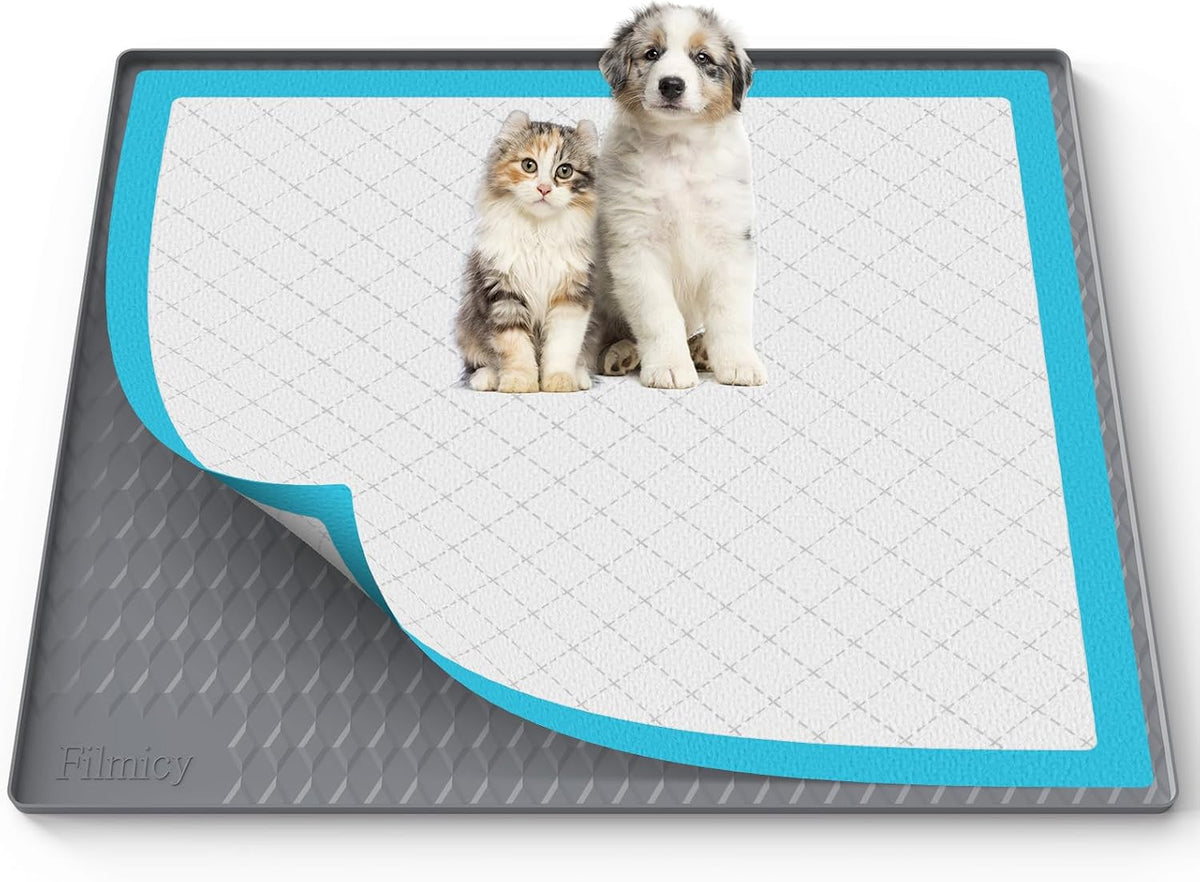 Pee Pad Holder for Dogs,Silicone Dog Puppy Pad Holder, 24 x 24 No Spill Raised Lip High Edge,Portable, Leak-Proof Mat Holder for Dog Training Pads,Square Potty Trays for Home Floor Protection