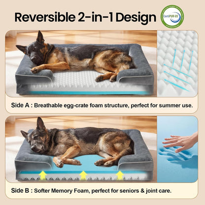 Orthopedic Extra Large Dog Bed Couch, Memory Foam, 44-inch (Gray)