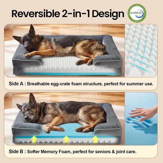 Orthopedic Extra Large Dog Bed Couch, Memory Foam, 44-inch (Gray)