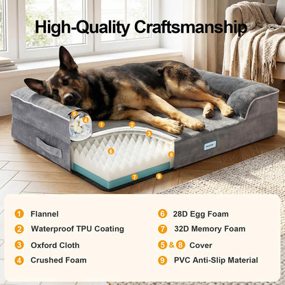 Orthopedic Extra Large Dog Bed Couch, Memory Foam, 44-inch (Gray)