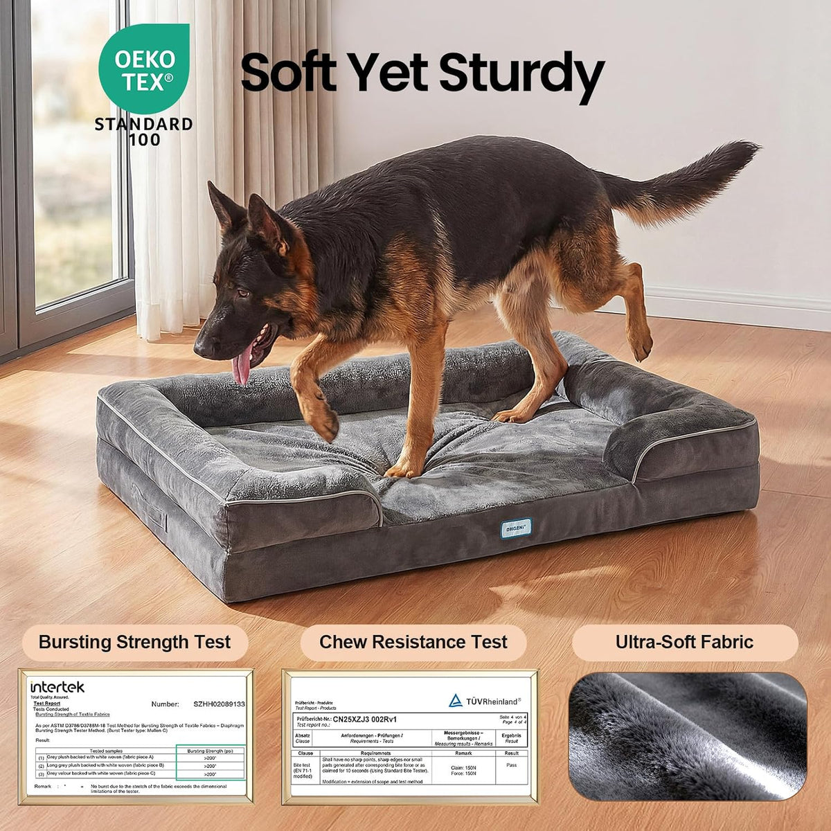 Orthopedic Extra Large Dog Bed Couch, Memory Foam, 44-inch (Gray)