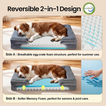 Orthopedic Extra Large Dog Bed Couch, Memory Foam, 44-inch (Gray)