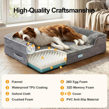 Orthopedic Extra Large Dog Bed Couch, Memory Foam, 44-inch (Gray)