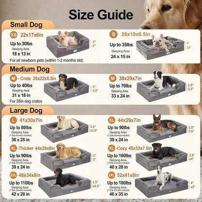 Orthopedic Extra Large Dog Bed Couch, Memory Foam, 44-inch (Gray)