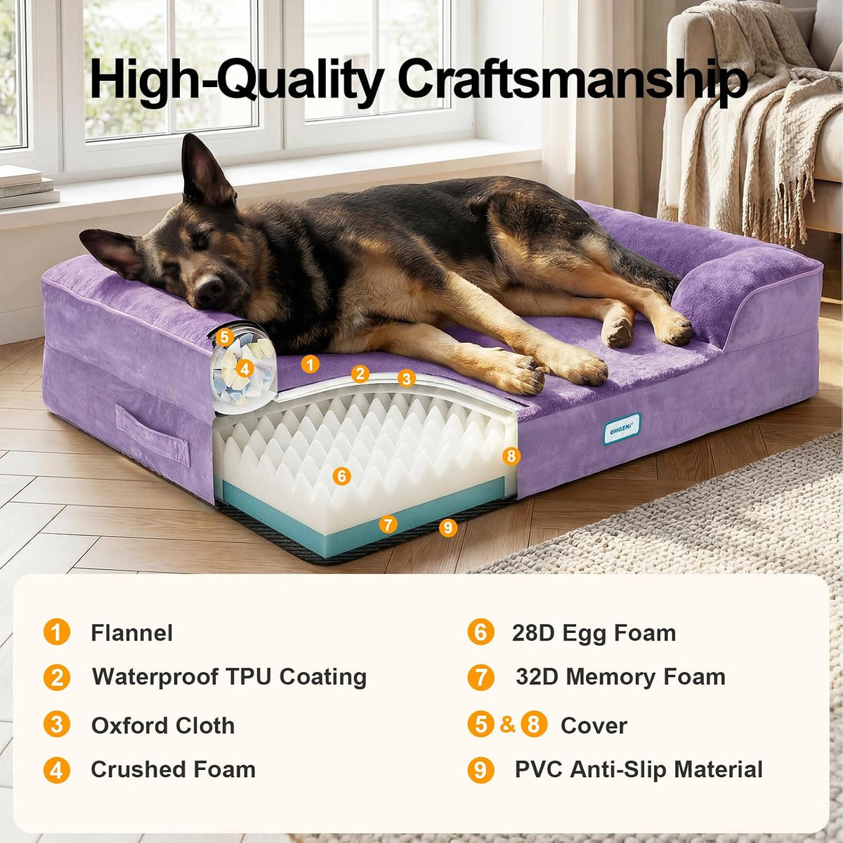 Orthopedic Extra Large Dog Bed Couch, Memory Foam, 44-inch (Gray)