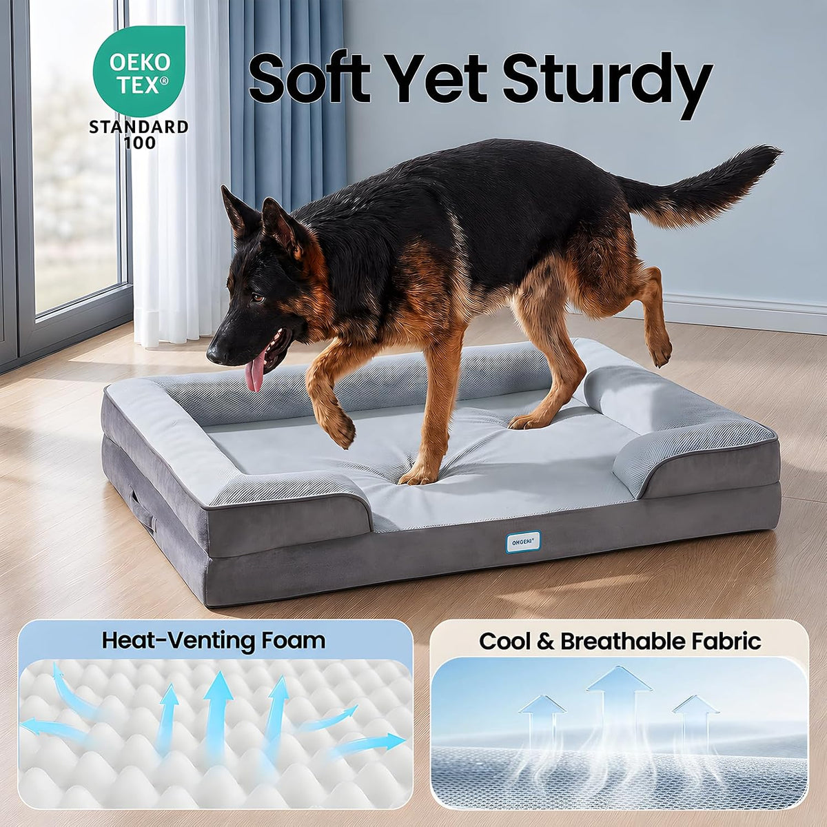 Orthopedic Extra Large Dog Bed Couch, Memory Foam, 44-inch (Gray)