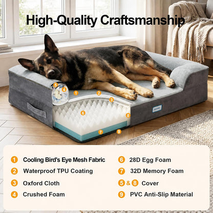 Orthopedic Extra Large Dog Bed Couch, Memory Foam, 44-inch (Gray)