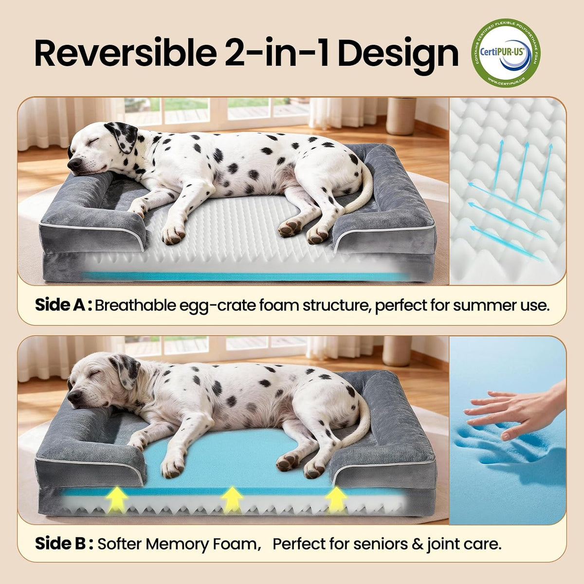Orthopedic Extra Large Dog Bed Couch, Memory Foam, 44-inch (Gray)