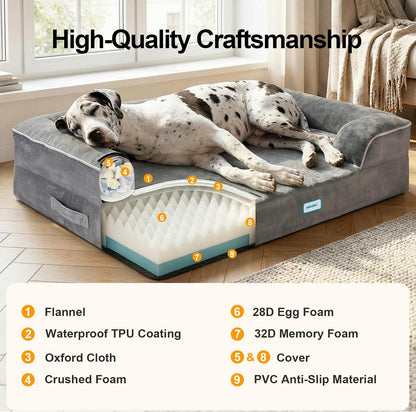 Orthopedic Extra Large Dog Bed Couch, Memory Foam, 44-inch (Gray)