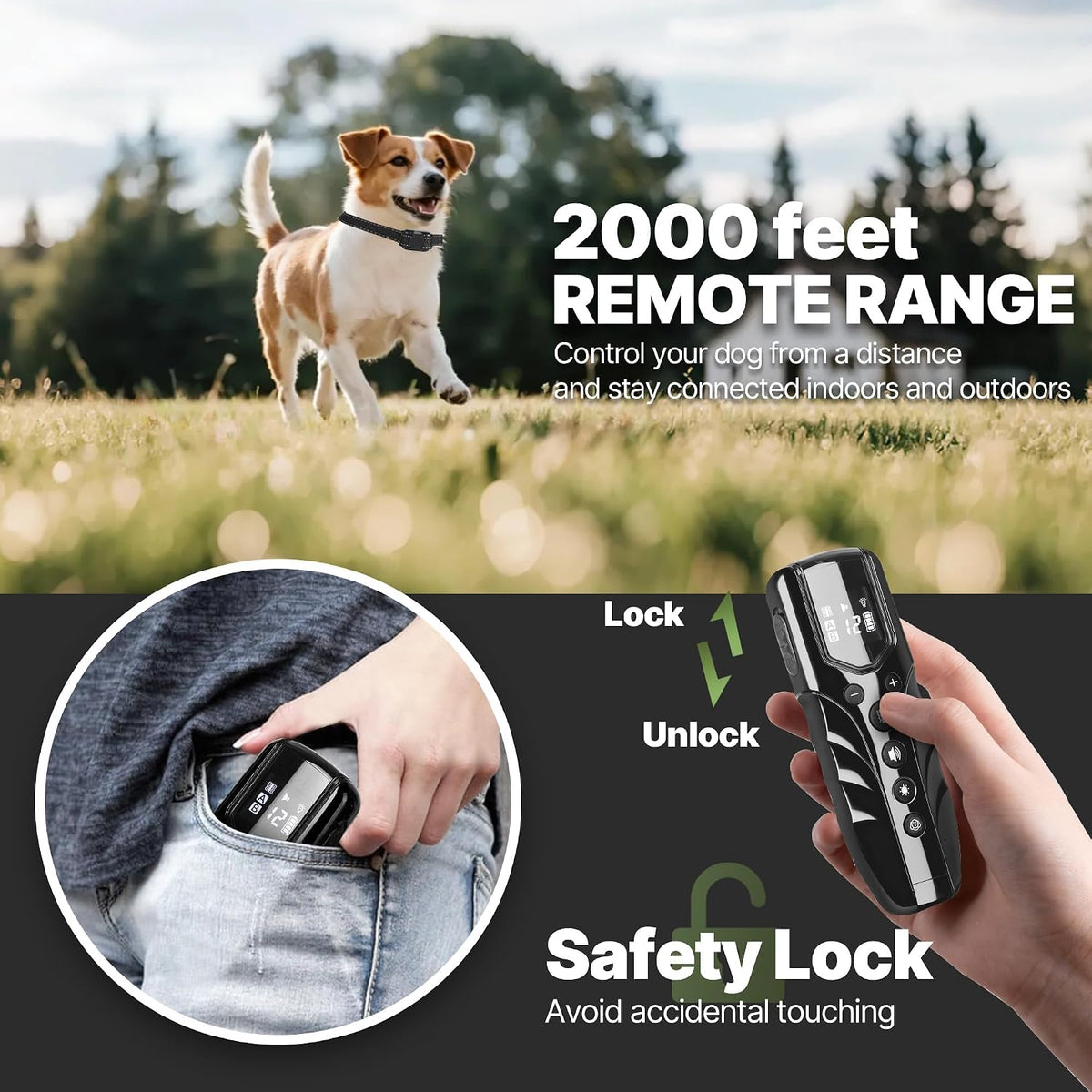 Lightest No Shock Dog Training Collar with 2000ft Remote,Tiniest Vibrating Dog Collar,Vibration Collar for Small Dogs 5-15lbs & Medium Large Dogs, Safe Lock, Beep, Vibrate, No Prongs, Waterproof,Pink