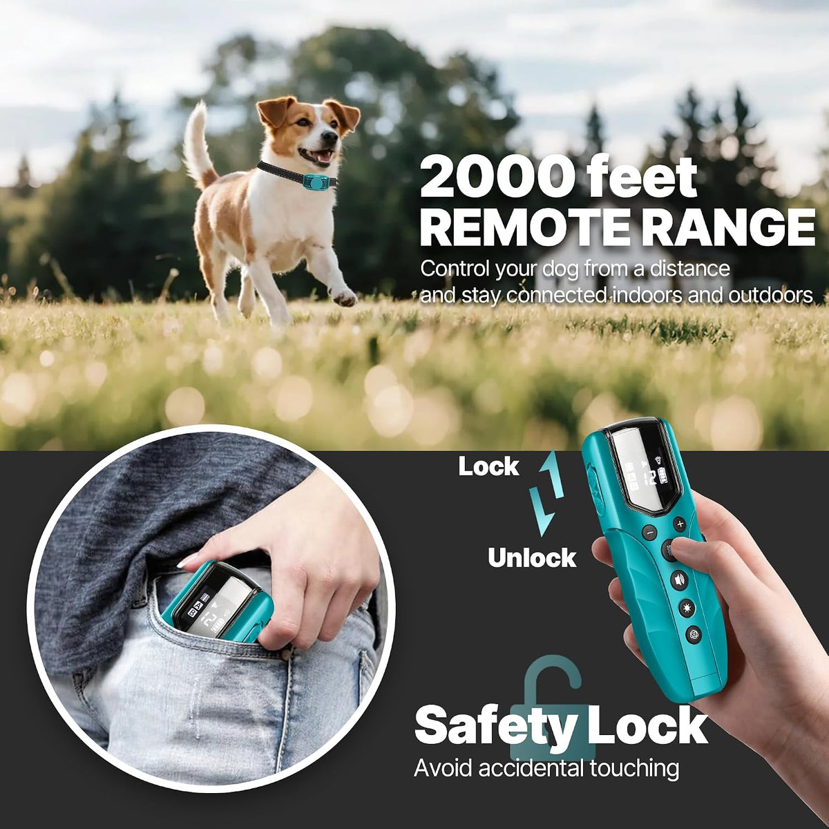 Lightest No Shock Dog Training Collar with 2000ft Remote,Tiniest Vibrating Dog Collar,Vibration Collar for Small Dogs 5-15lbs & Medium Large Dogs, Safe Lock, Beep, Vibrate, No Prongs, Waterproof,Pink