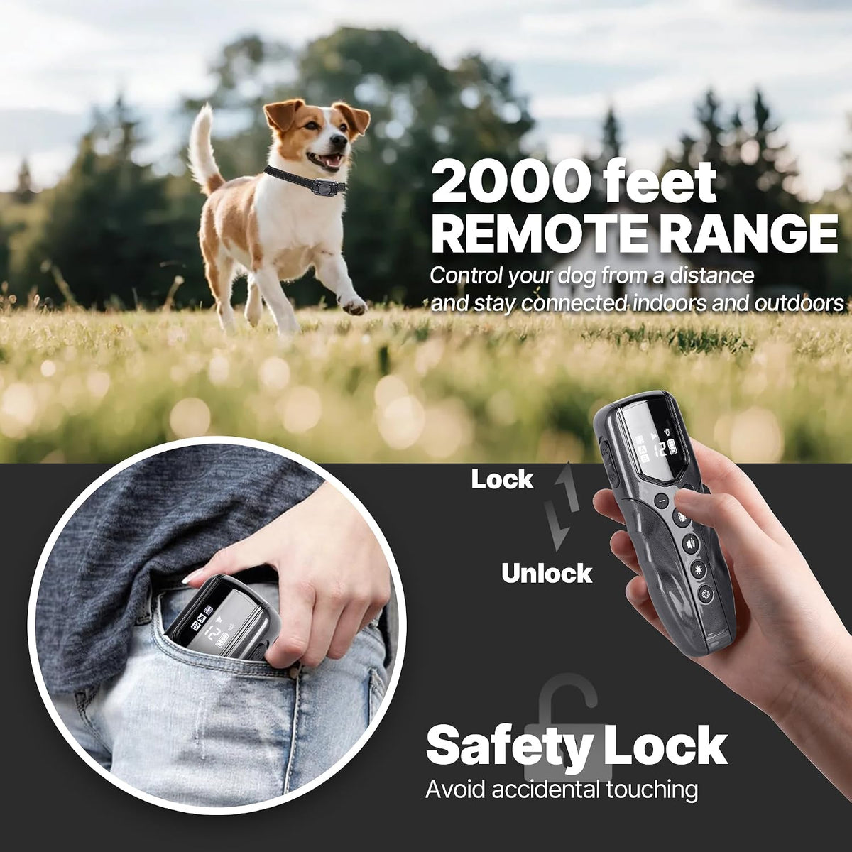 Lightest No Shock Dog Training Collar with 2000ft Remote,Tiniest Vibrating Dog Collar,Vibration Collar for Small Dogs 5-15lbs & Medium Large Dogs, Safe Lock, Beep, Vibrate, No Prongs, Waterproof,Pink