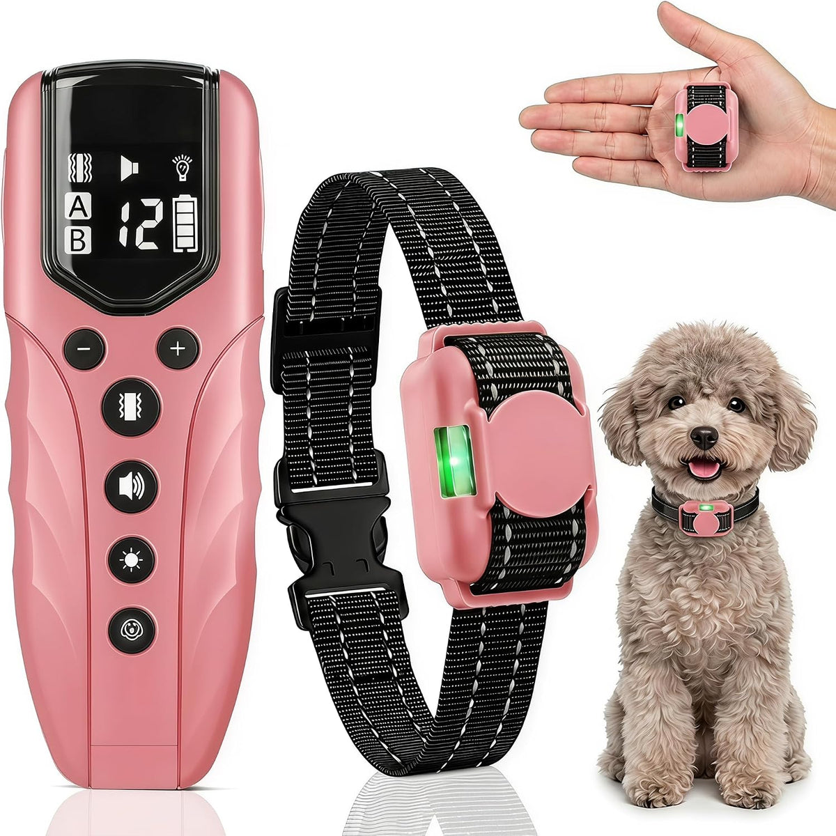 Lightest No Shock Dog Training Collar with 2000ft Remote,Tiniest Vibrating Dog Collar,Vibration Collar for Small Dogs 5-15lbs & Medium Large Dogs, Safe Lock, Beep, Vibrate, No Prongs, Waterproof,Pink