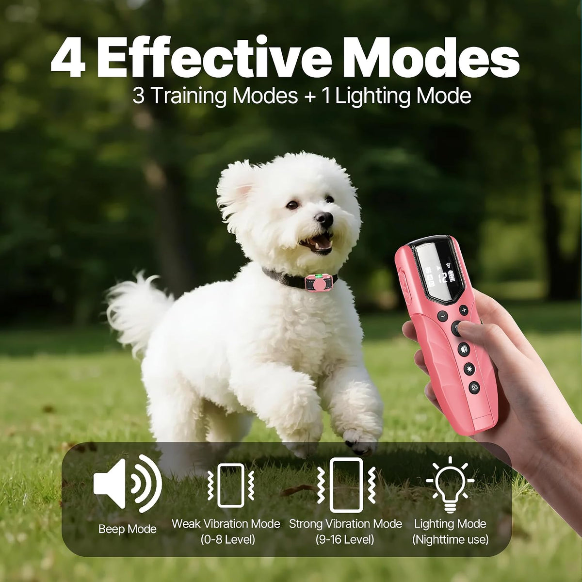 Lightest No Shock Dog Training Collar with 2000ft Remote,Tiniest Vibrating Dog Collar,Vibration Collar for Small Dogs 5-15lbs & Medium Large Dogs, Safe Lock, Beep, Vibrate, No Prongs, Waterproof,Pink